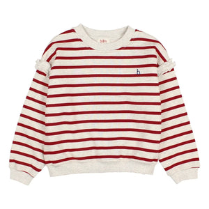 Búho - Sudadera de algodón orgánico a rayas | Rojo cereza
