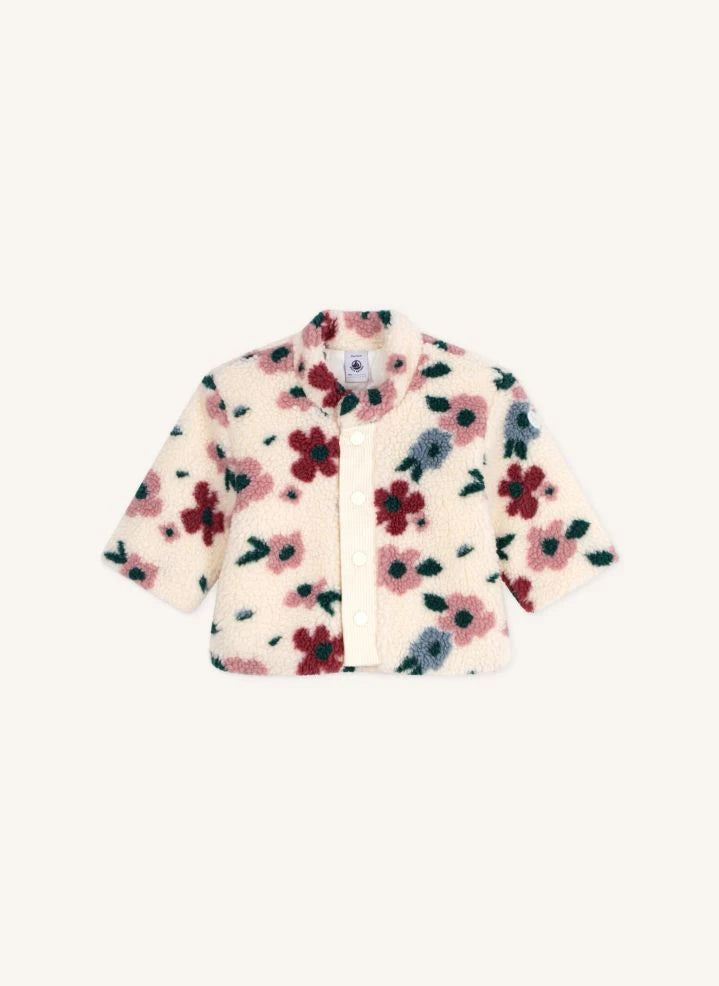 Petit Bateau - Abrigo de bebé de sherpa con estampado floral | Crudo