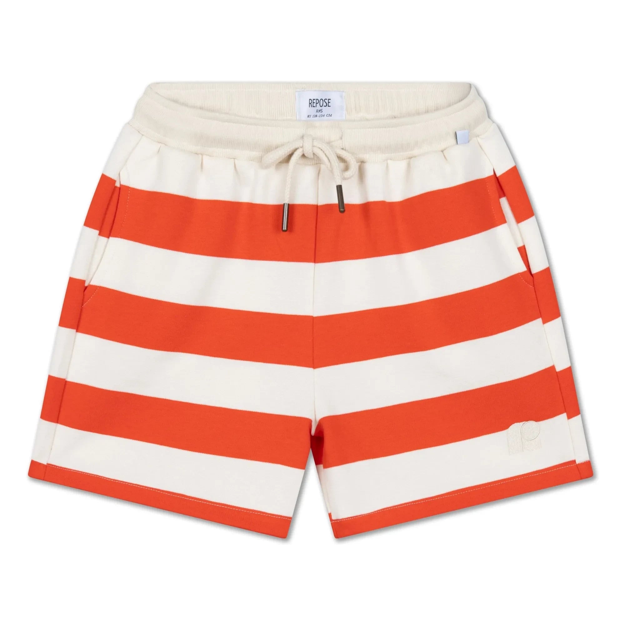 Repose AMS - Pantalones cortos jogger de algodón orgánico a rayas | Rojo