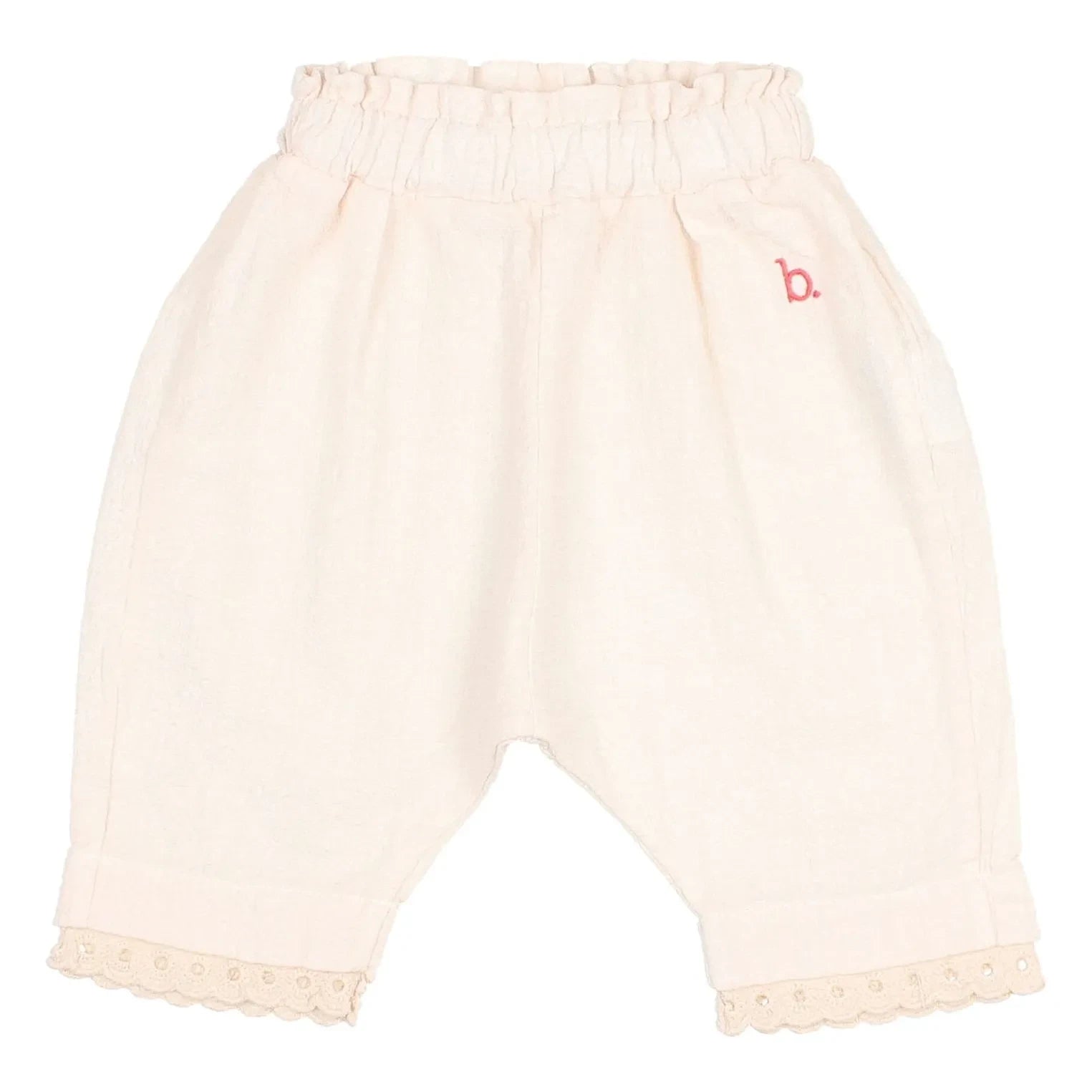 Búho - Pantalón de Bebé de Algodón Orgánico con Encaje | Rosa Pálido