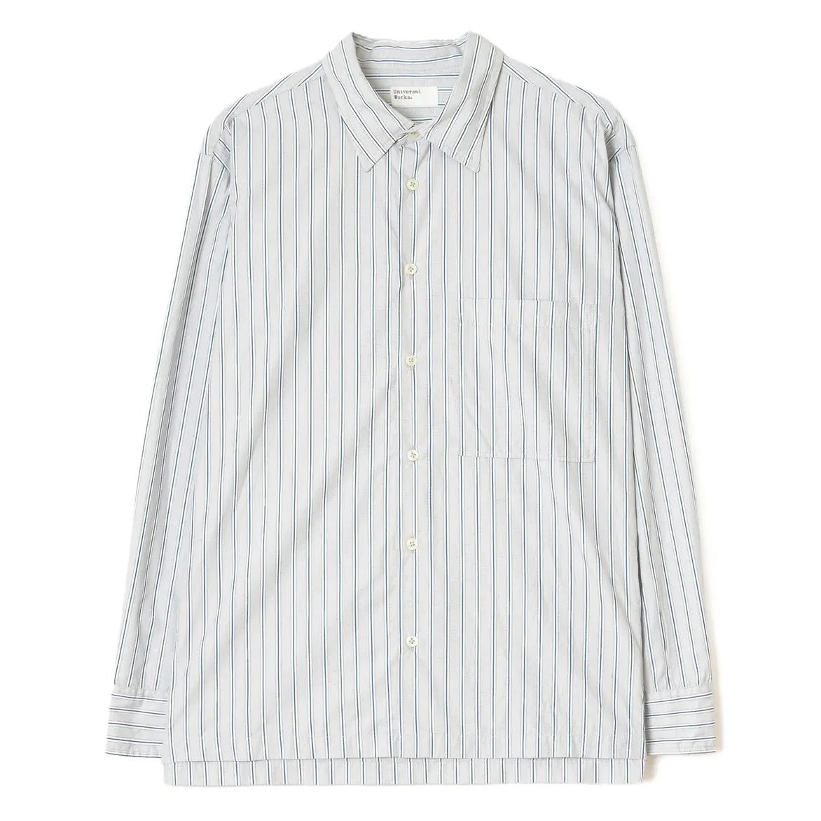 Universal Works - Camisa de algodón Lucky a rayas | Gris claro