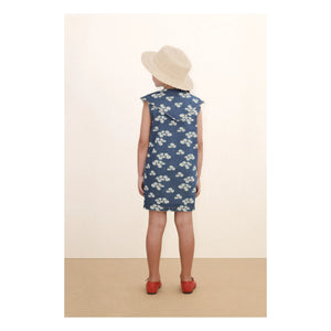 Tinycottons - Vestido Oversize de Margaritas y Cuello Vaquero | Azul