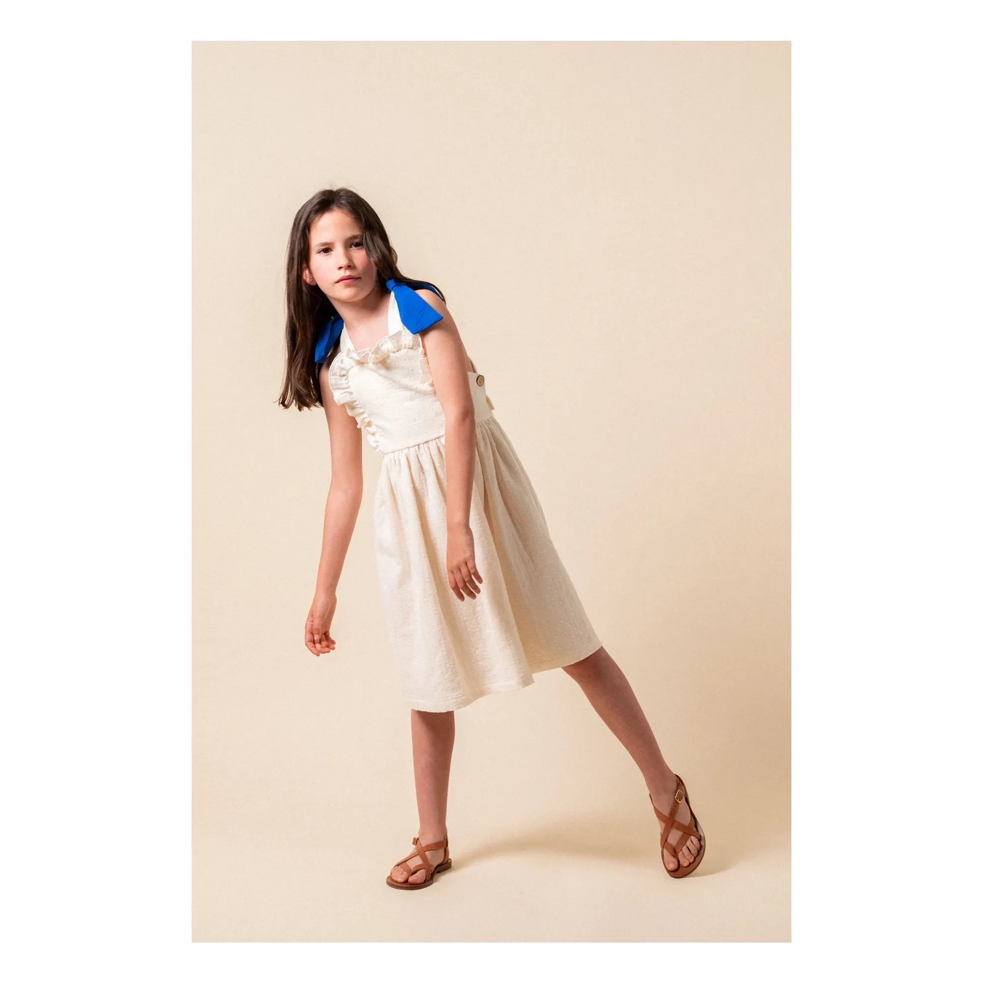birinit - Vestido Midi de Algodón Orgánico Plumeti | Marfil