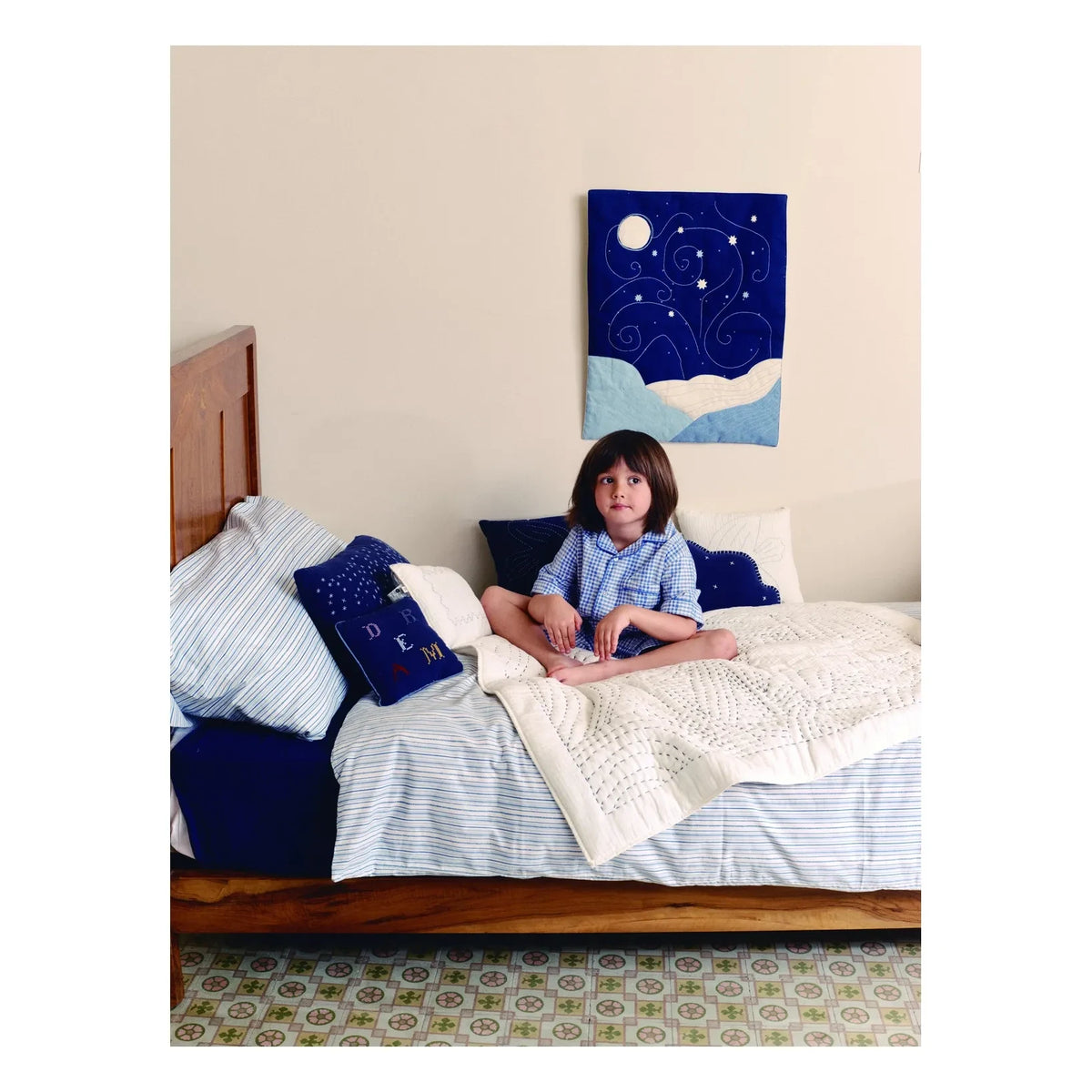 Editions Aimable - Paulette juego de ropa de cama | Azure Stripes Poplin