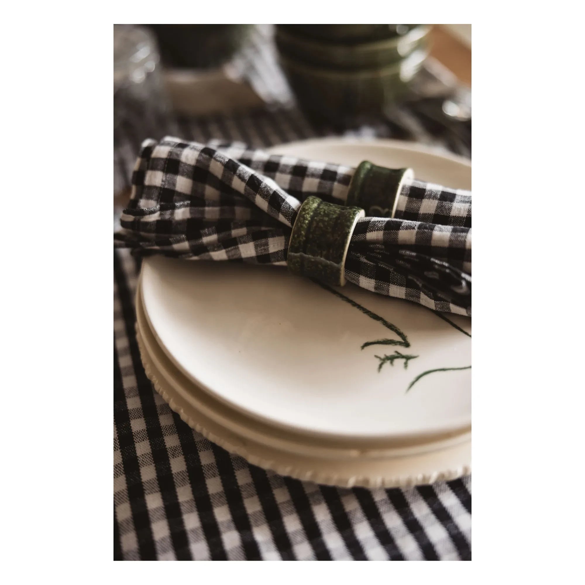 Gabrielle Paris - Servilleta de lino lavado Gingham | Negro