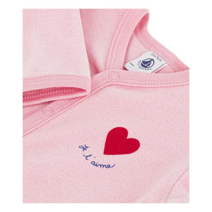 Petit Bateau - Uyku İyi Geceler Pijama Kadife Kalp Organik Pamuk | Pembe