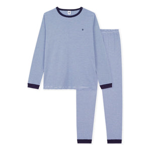 Petit Bateau - Organik pamuklu çizgili dar kesim pijama | Lacivert