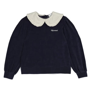 Mipounet - Jersey de cuello Peter Pan de terciopelo Margot | Azul noche