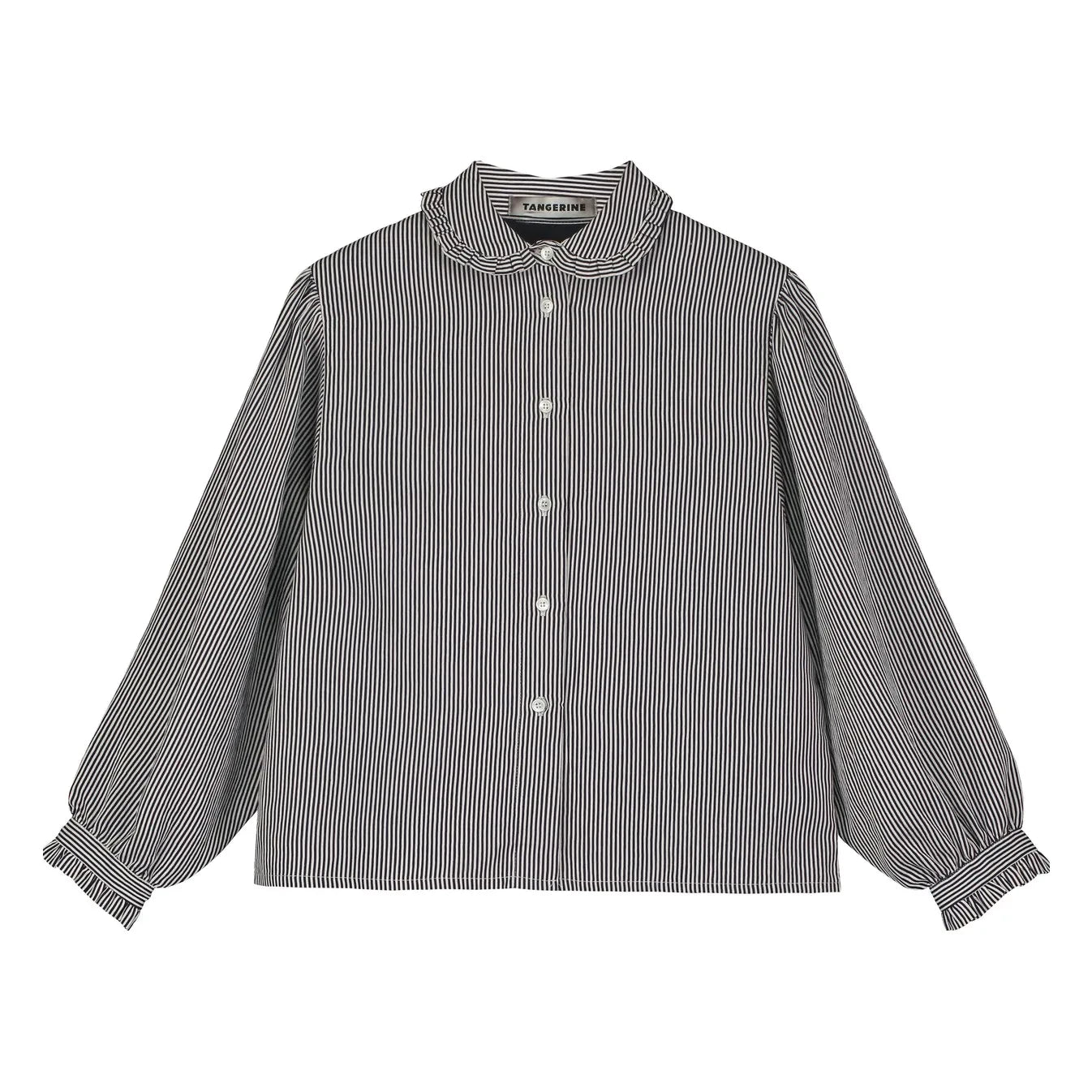 Tangerine - Blusa con cuello Peter Pan a rayas | Negro