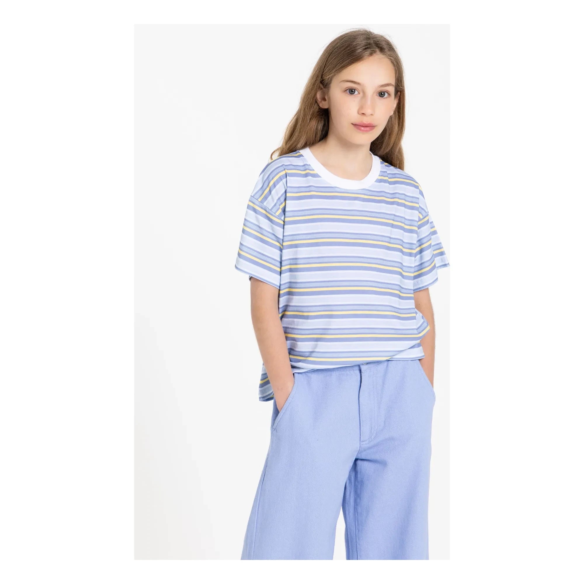 Smallable Kid - Camiseta de algodón orgánico a rayas Liv | Azul claro