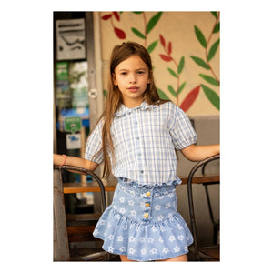 Louis Louise - Falda Acampanada de Mezclilla con Flores | Azul Claro