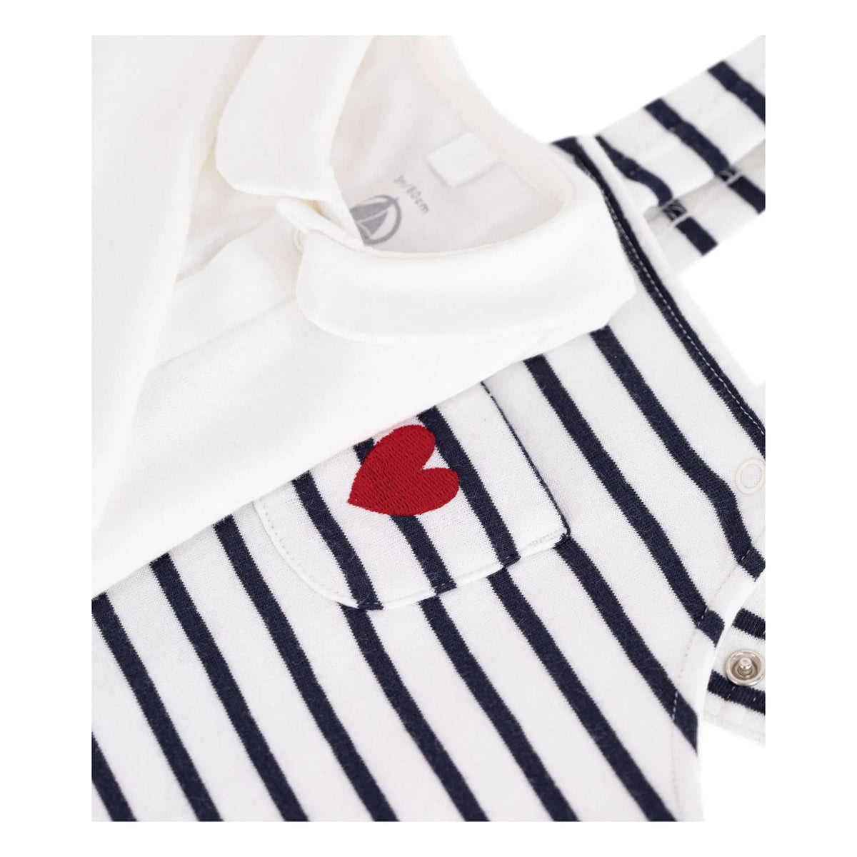 Petit Bateau - Conjunto de peto y body de algodón orgánico a rayas | Blanco