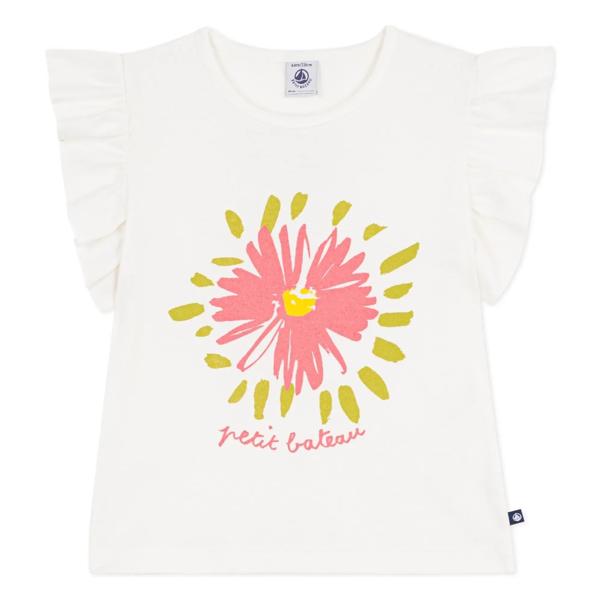 Petit Bateau - Camiseta con volantes y estampado floral de algodón orgánico | Blanco