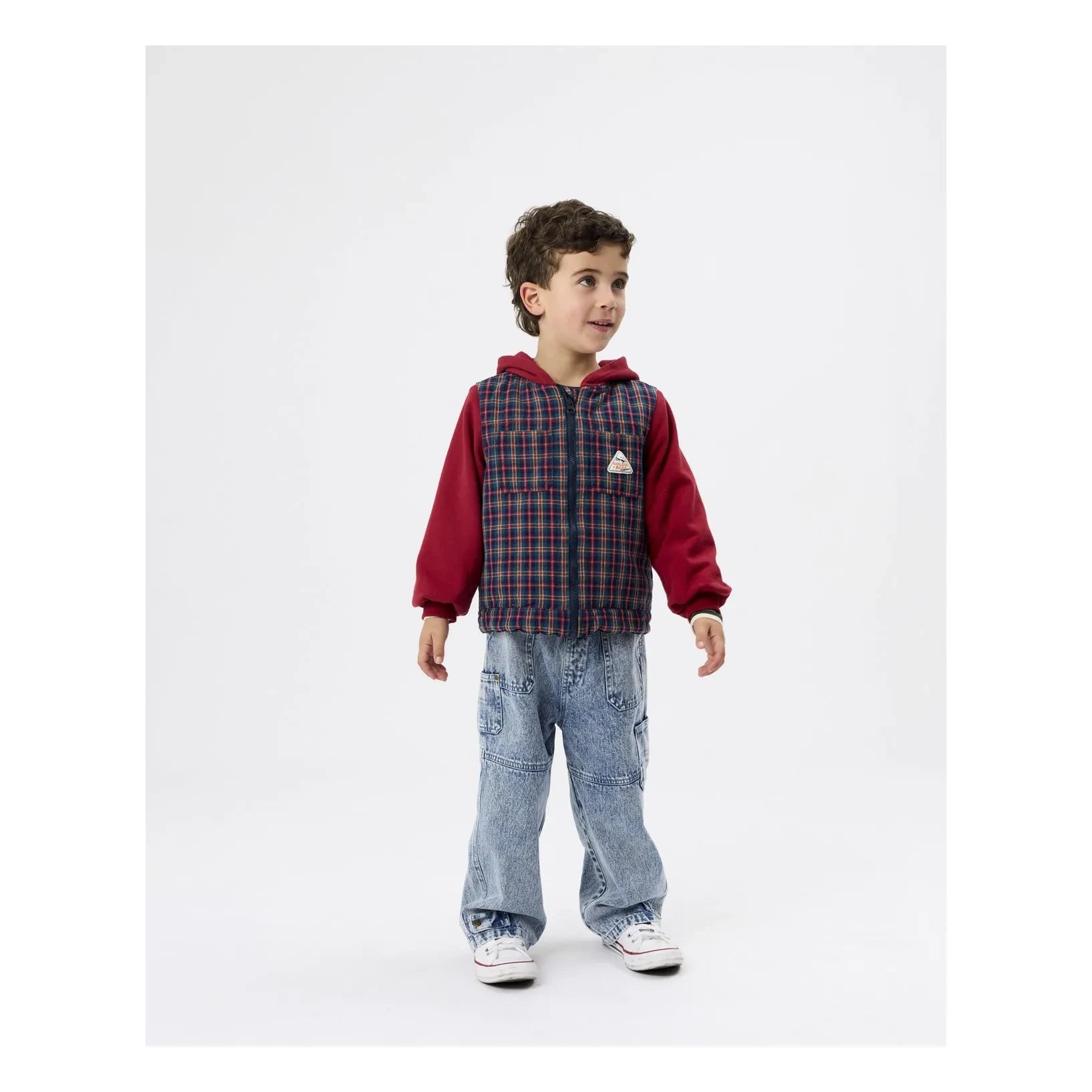 Goldie + Ace - Chaqueta con Capucha a Cuadros | Rojo