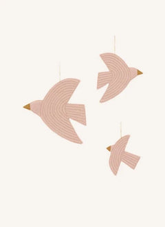 Muskhane - Birdy Adornos de Pared de Fieltro - Set de 3 | Rosa polvo