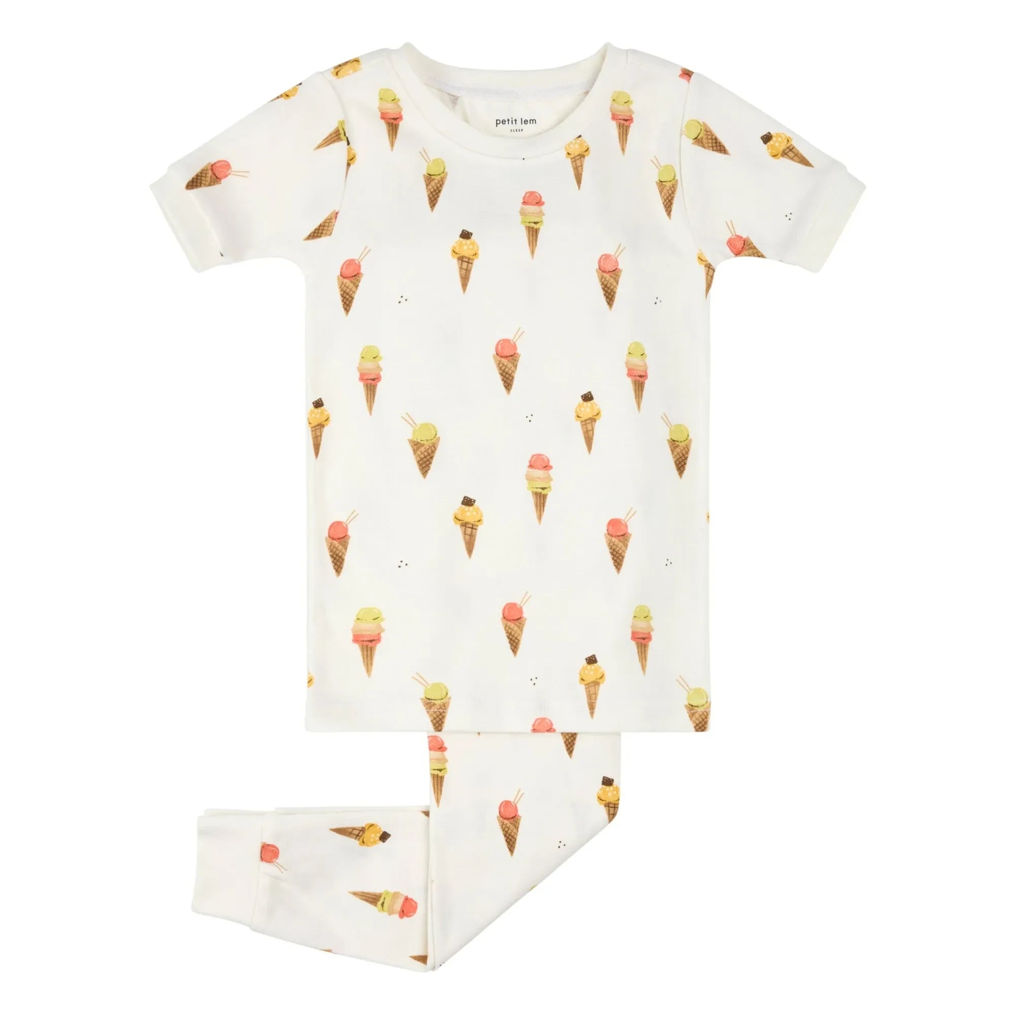 Petit Lem - Pijama de algodón orgánico con conos de helado | Beige