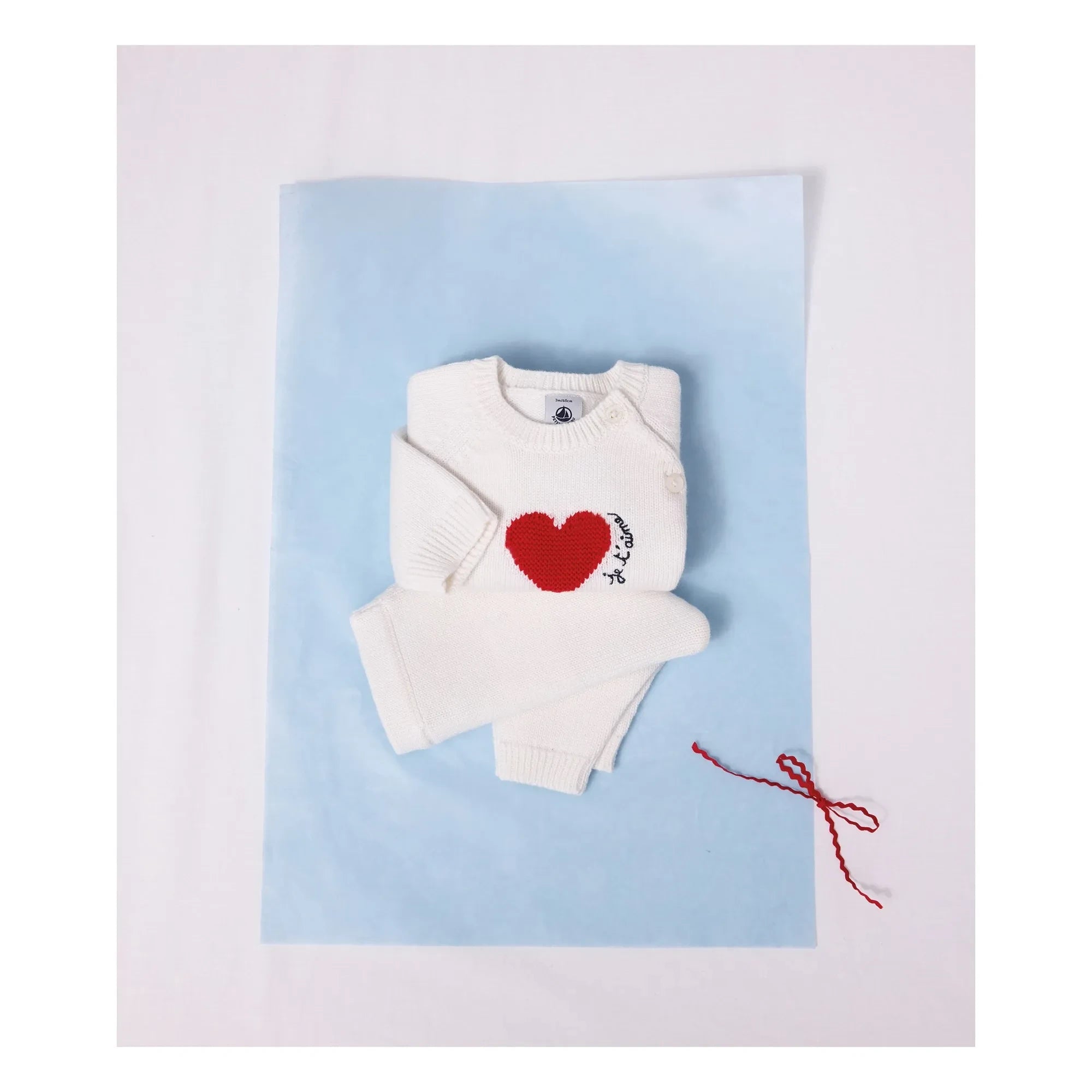 Petit Bateau - Conjunto de cárdigan y pantalón de lana con corazones | Blanco