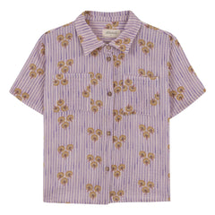 birinit - Camisa Cinca de algodón orgánico a rayas con bolsillo | Malva empolvado