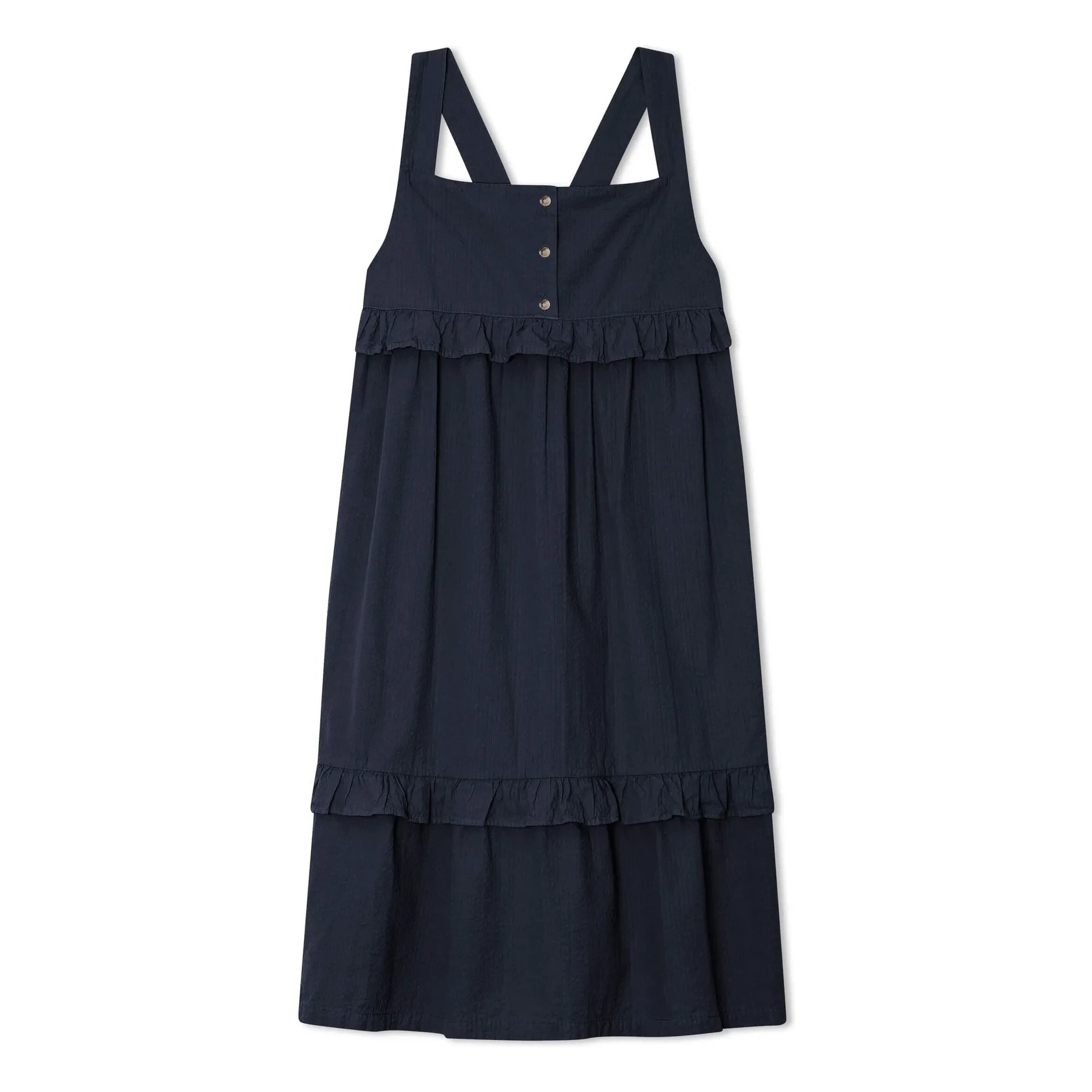 Matona - Vestido con volantes Mi-Long Algodón orgánico | Azul marino