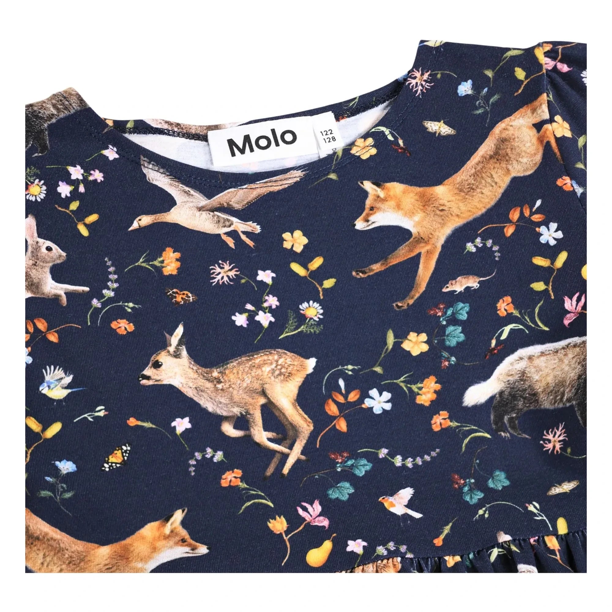 Molo - Vestido de animales de cambray de algodón orgánico | Azul noche