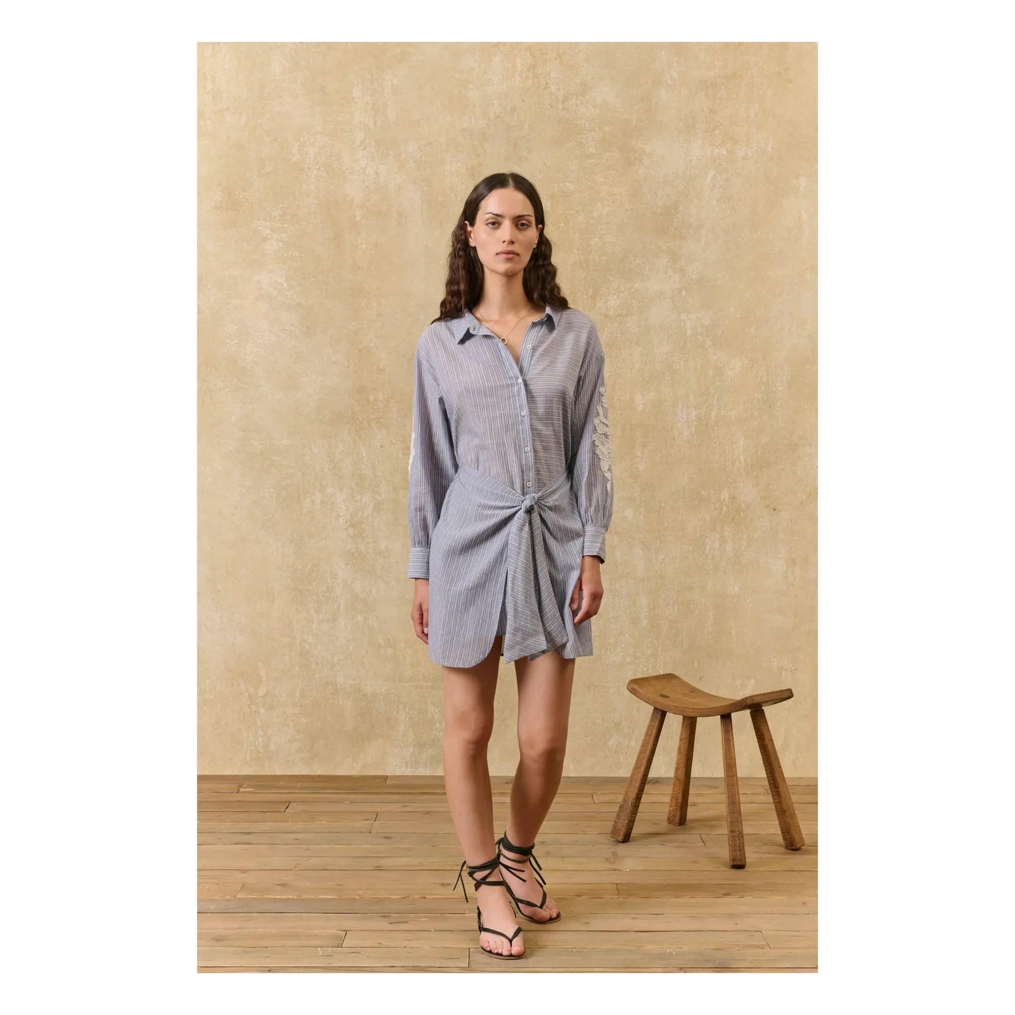 Louise Misha - Vestido de rayas Berenjere de algodón orgánico | Azul