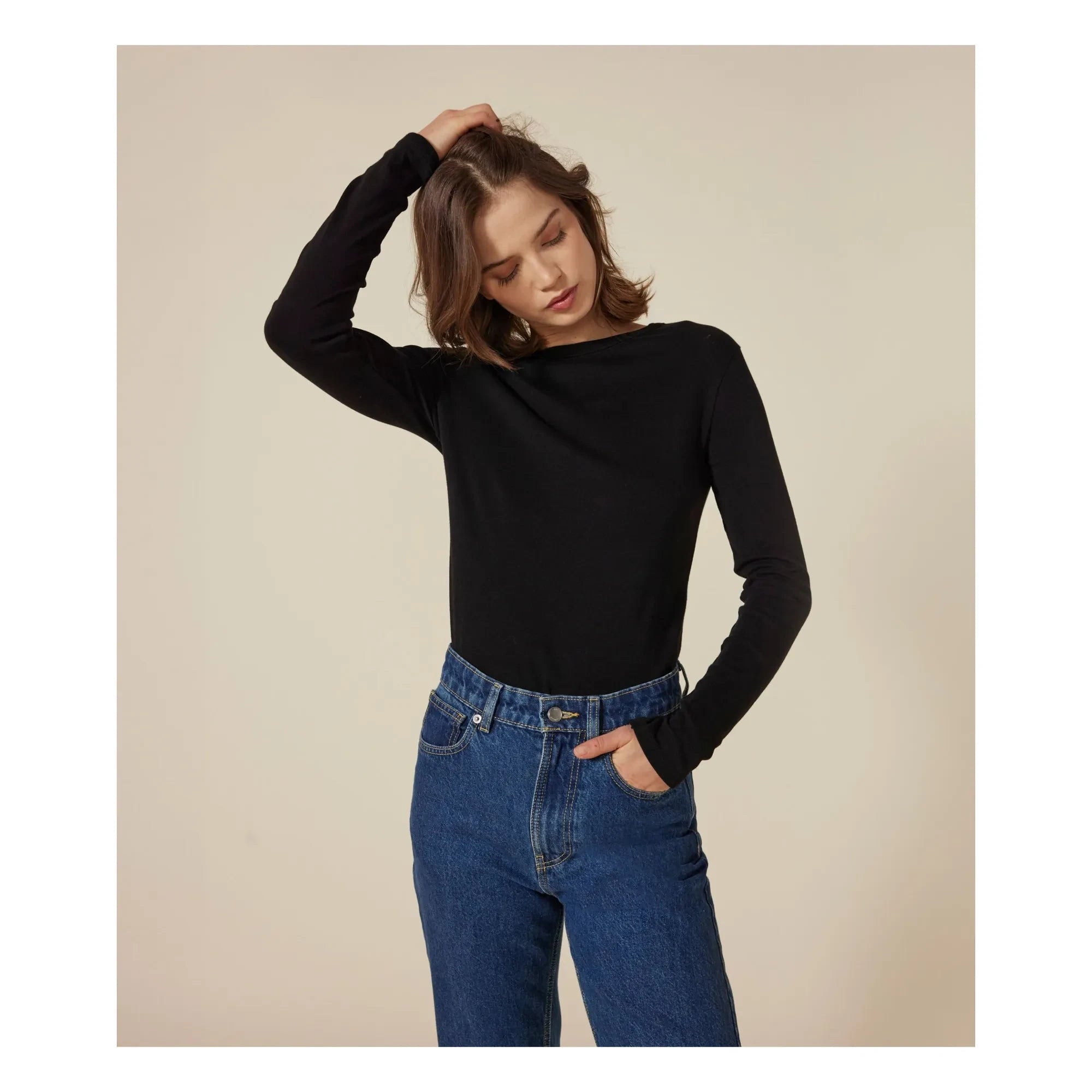 Petit Bateau - Camiseta icónica de manga larga - Colección Mujer | Negro