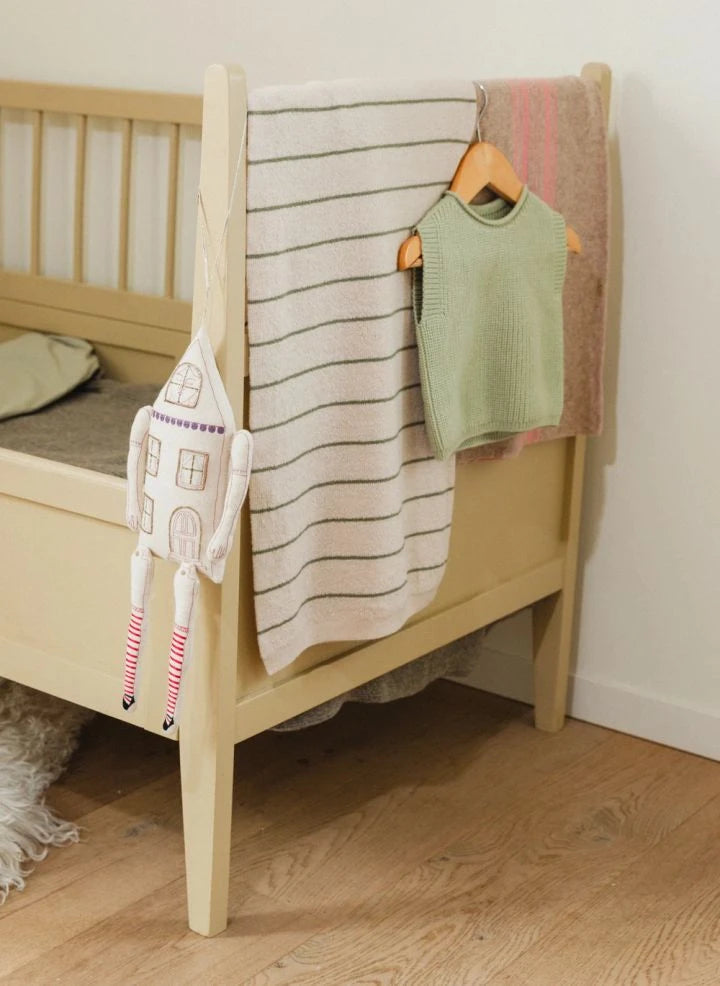 Hvid - Manta de lana merino a rayas Harry | Crema