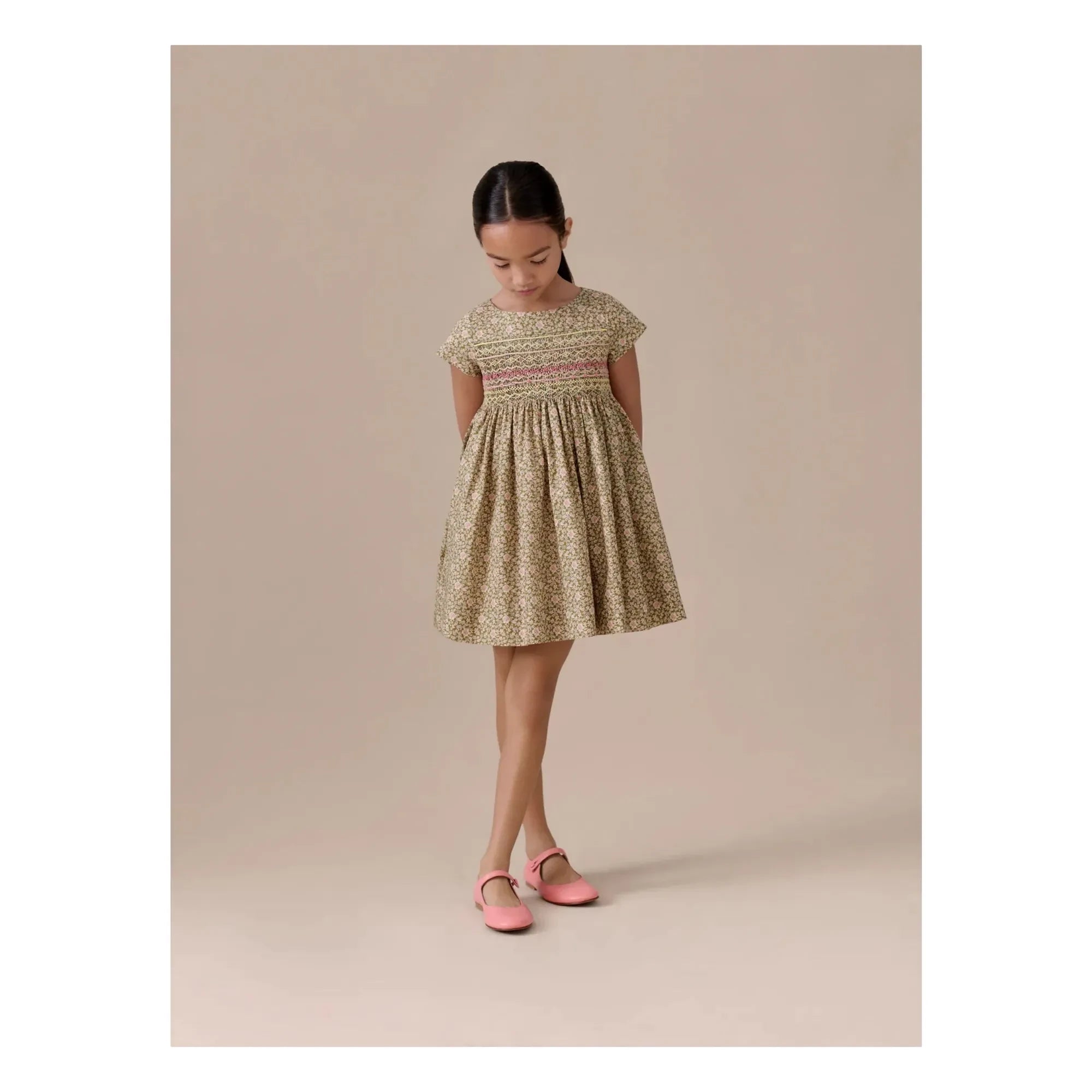 Bonpoint - Vestido de algodón orgánico con estampado Liberty Duchesse | Verde