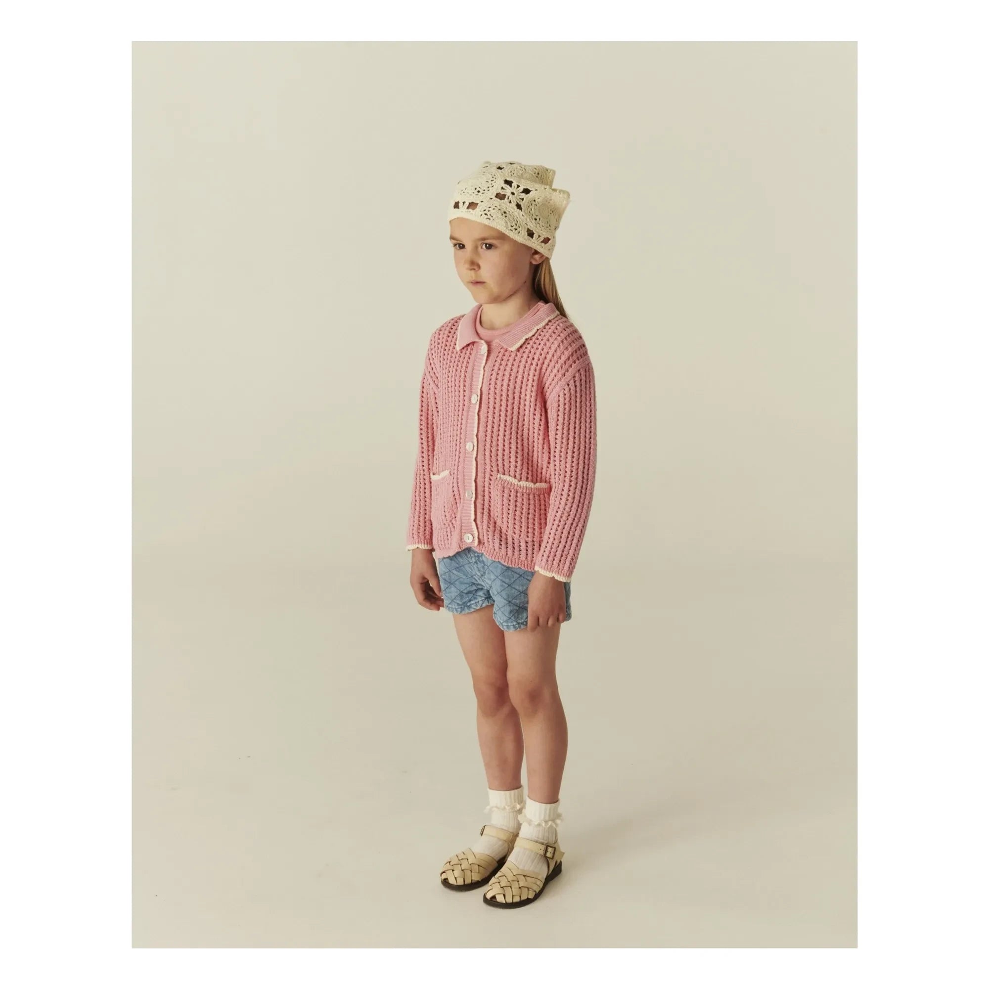 Copenhague Colors - Cárdigan de ganchillo de algodón orgánico | Rosa suave