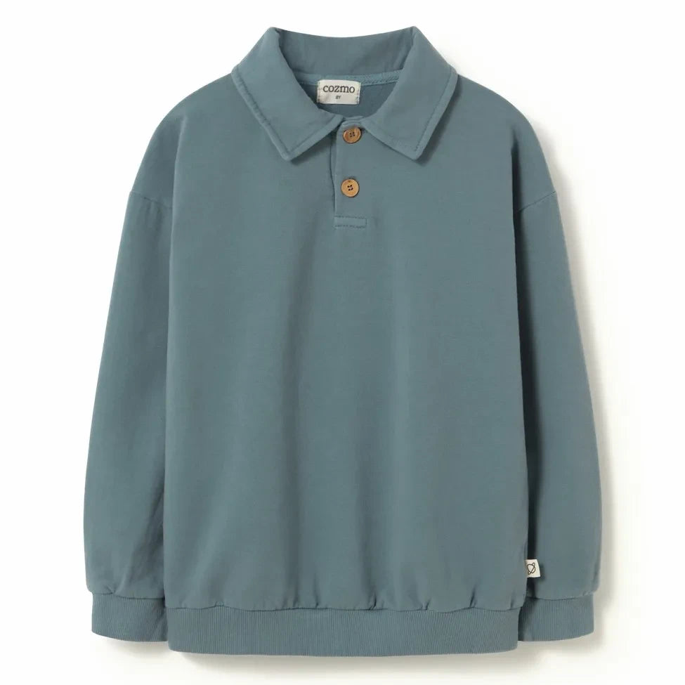 Cozmo - Sudadera Piero de Algodón Orgánico con Cuello Polo | Azul cielo