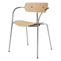& Tradition - Sillas Pavilion AV2 con reposabrazos, estructura cromada - Set de 2 | Roble