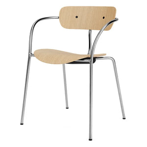 & Tradition - Sillas Pavilion AV2 con reposabrazos, estructura cromada - Set de 2 | Roble