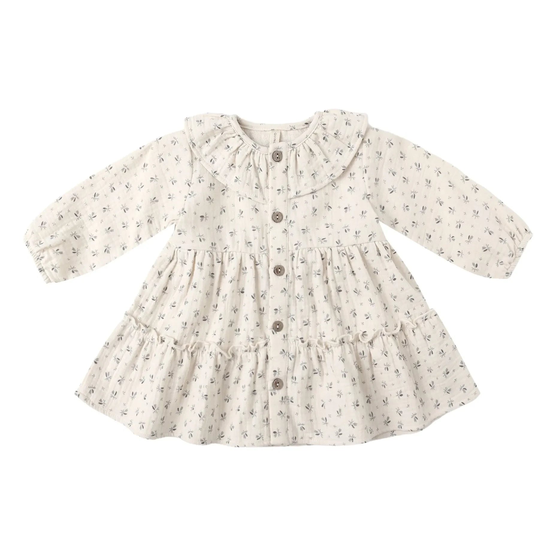 Quincy Mae - Vestido con volantes de gasa de algodón orgánico con estampado floral | Crudo