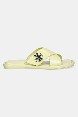Tory Burch T Lock Cross Band Slide Sandalia de piel
