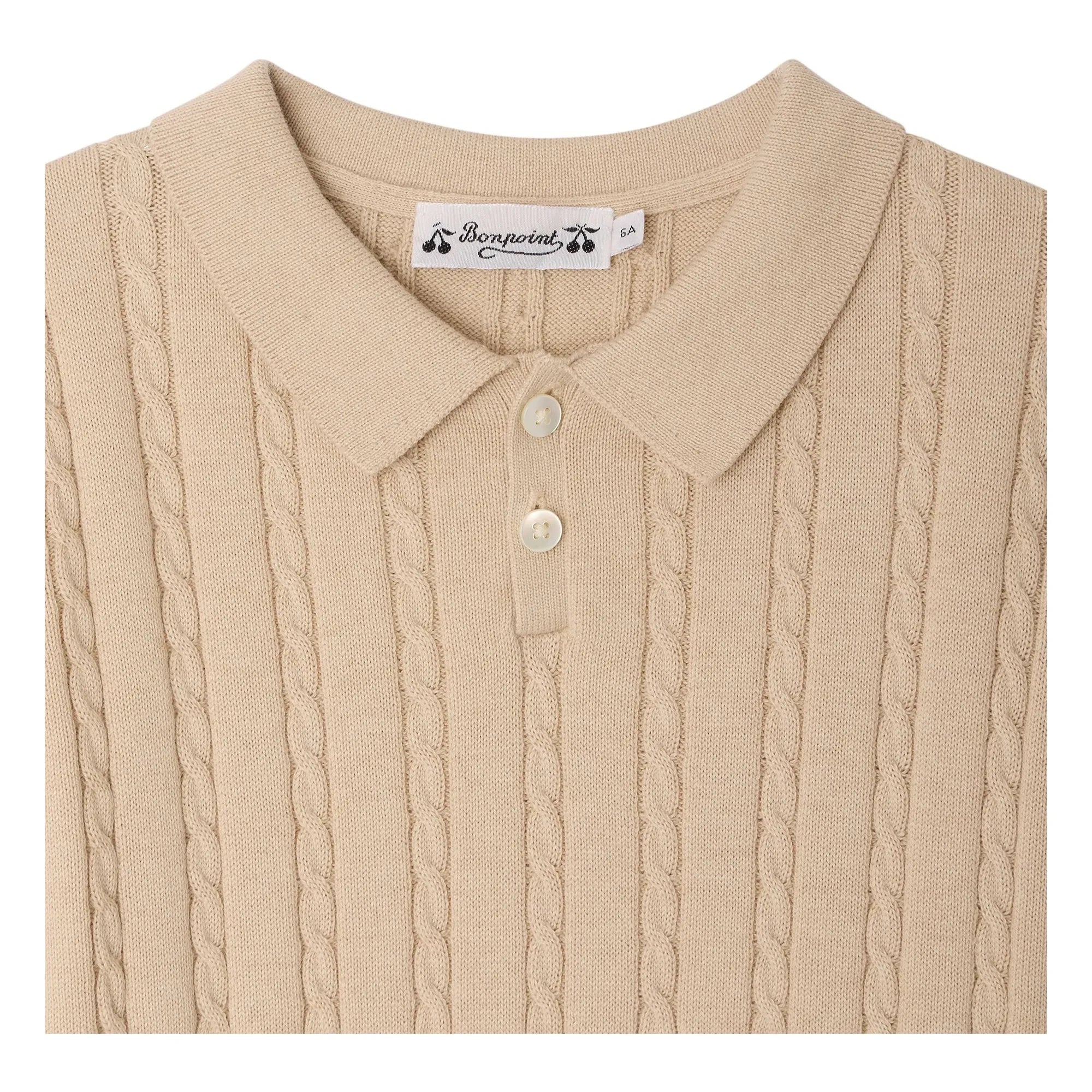 Bonpoint - Elendir Polo de punto fino acanalado | Beige jaspeado