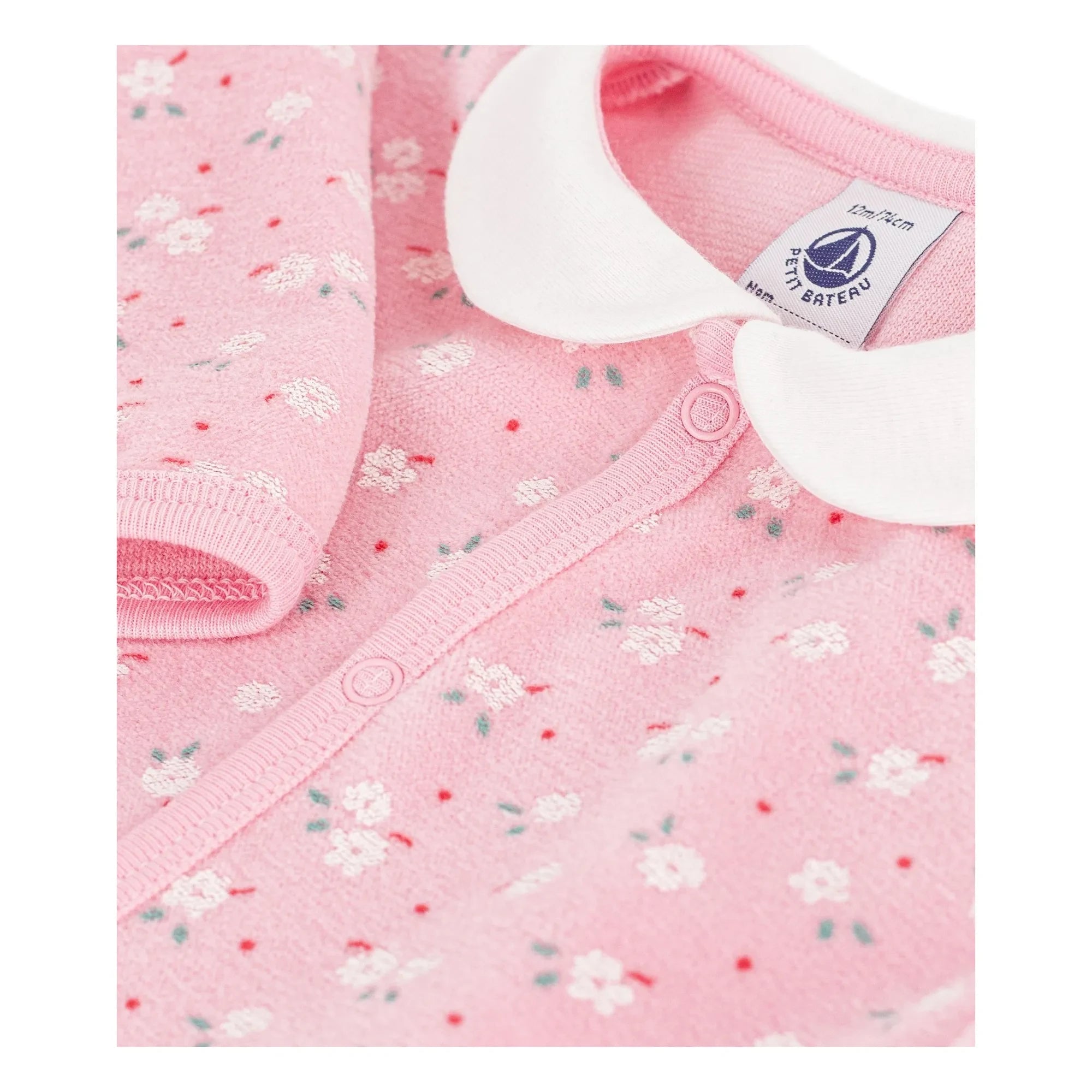 Petit Bateau - Pijama Largo de Terciopelo de Algodón Orgánico Estampado Floral | Rosa