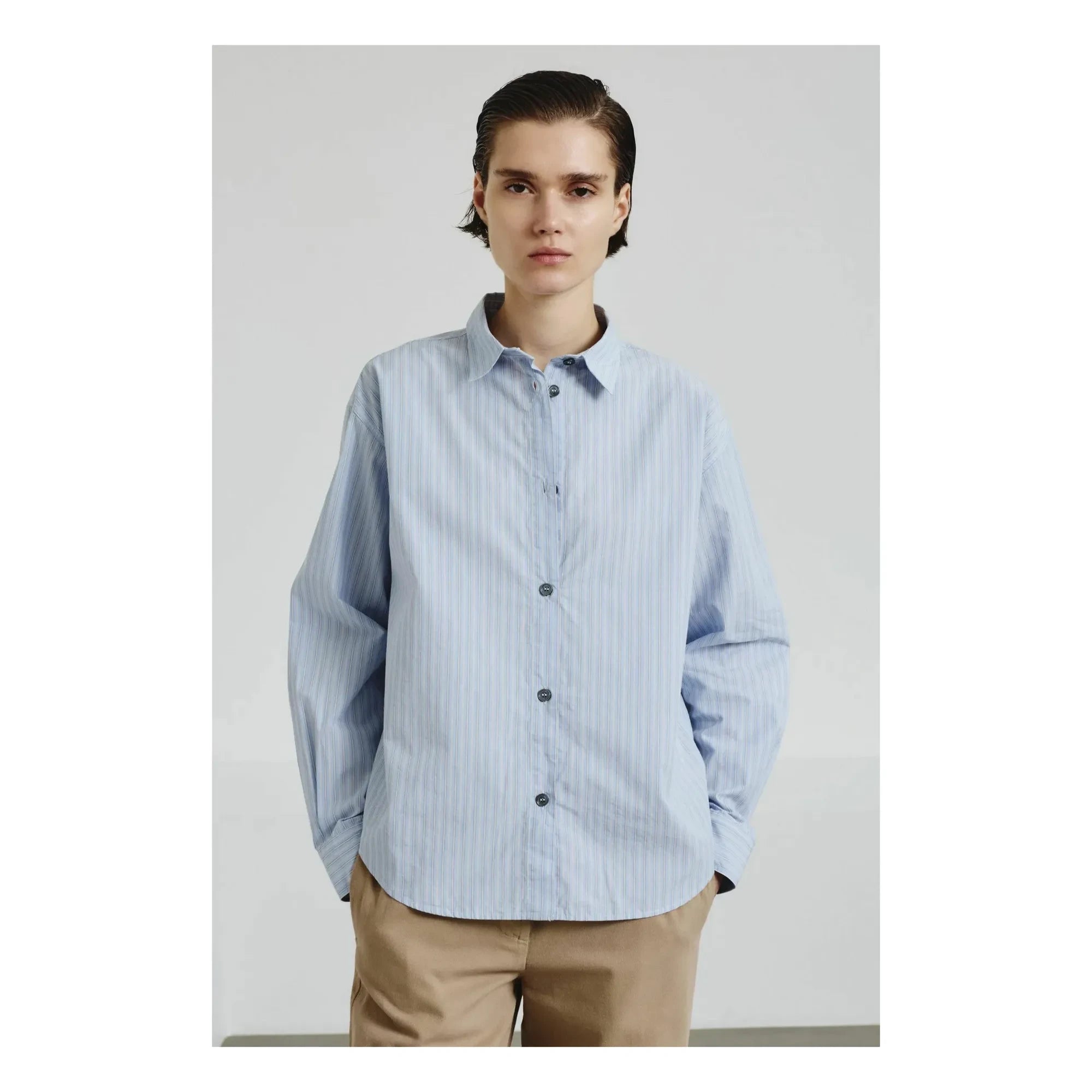 Pomandère - Camisa de popelín de algodón a rayas | Azul