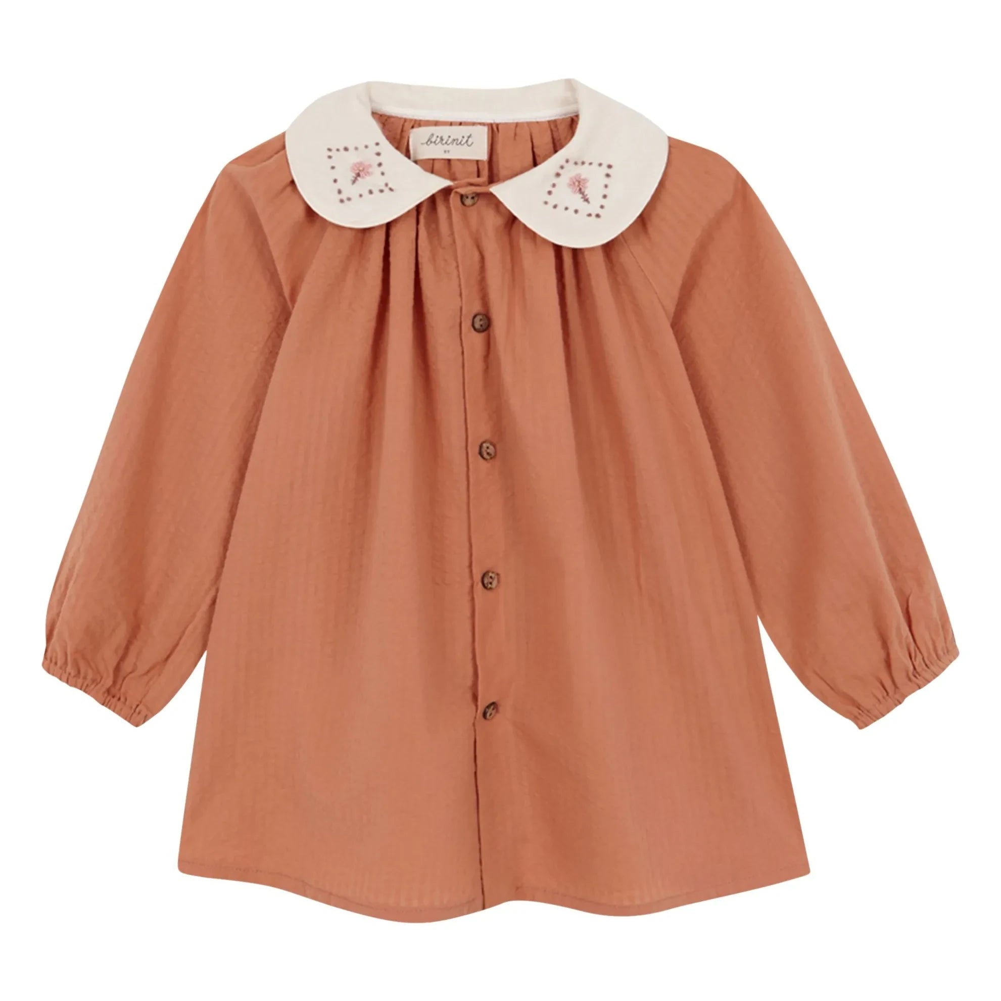 birinit - Blusa con cuello Claudine Dessert de algodón orgánico | Russet