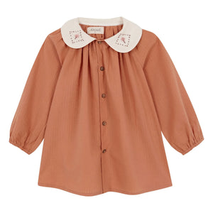 birinit - Blusa con cuello Claudine Dessert de algodón orgánico | Russet