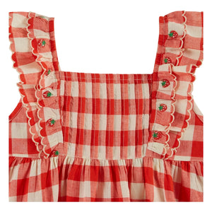 Emile et Ida - Vestido de algodón orgánico con bordado de cuadros | Rojo
