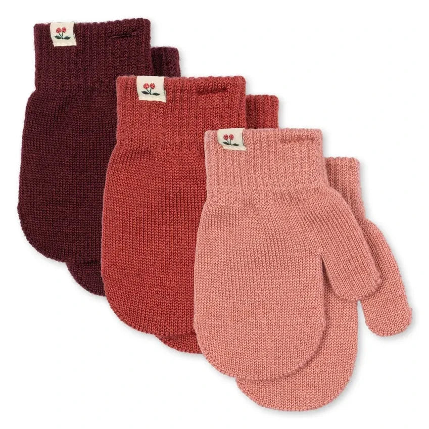 Konges Sløjd - Set de 3 pares de guantes de lana Filla | Rosa