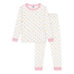 Petit Bateau - Pijama de algodón orgánico ajustado con corazones | Blanco