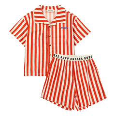 Bobo Choses - Conjunto de Camisa y Pantalón Corto de Algodón Orgánico a Rayas | Rojo
