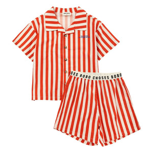 Bobo Choses - Conjunto de Camisa y Pantalón Corto de Algodón Orgánico a Rayas | Rojo