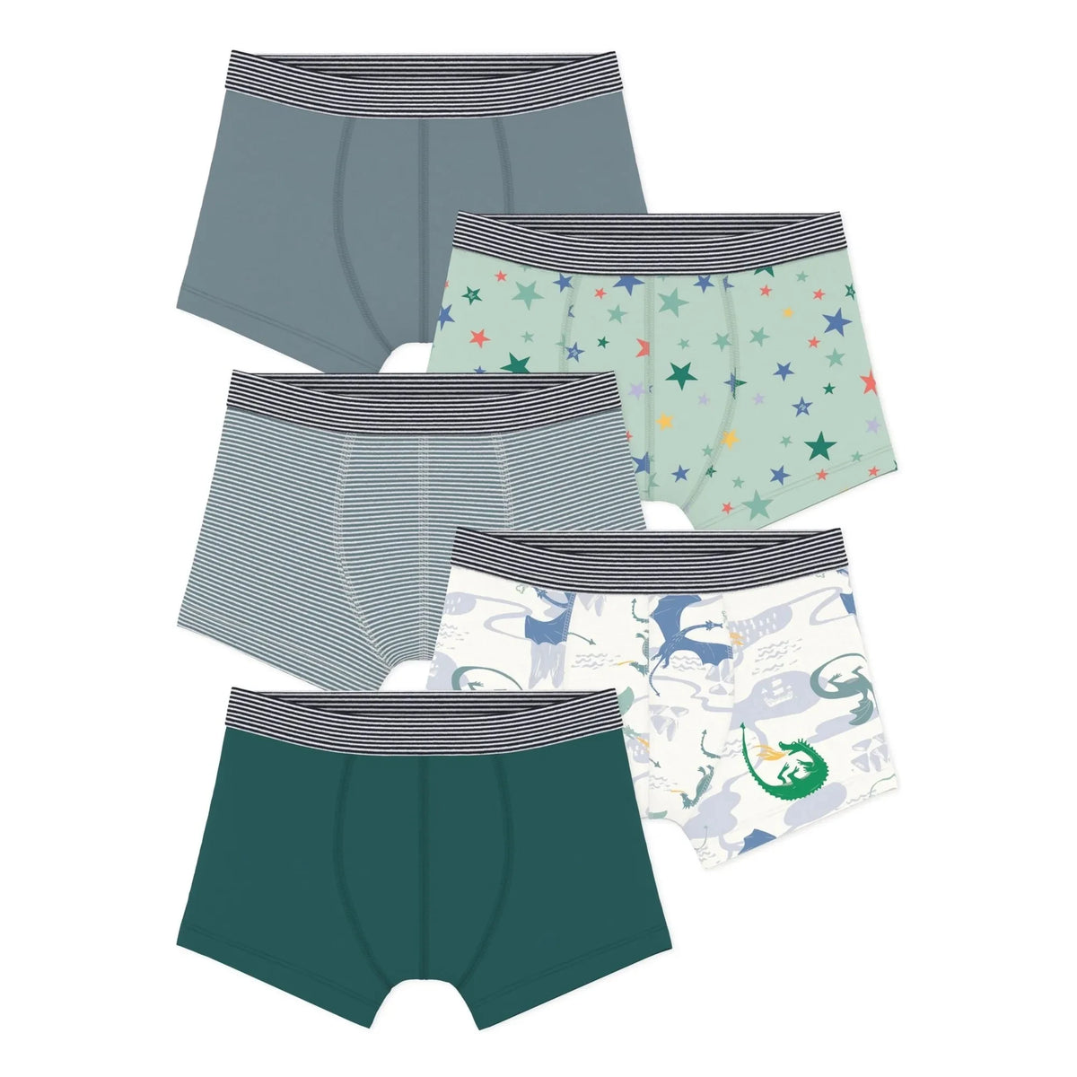 Petit Bateau - Bóxer Dragón de Algodón Orgánico, Pack de 5 | Verde