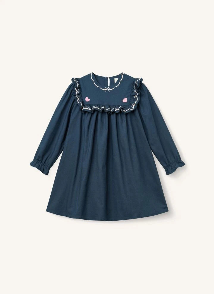 Copenhagen Colors - Vestido con volantes y bordado en algodón orgánico | Azul marino