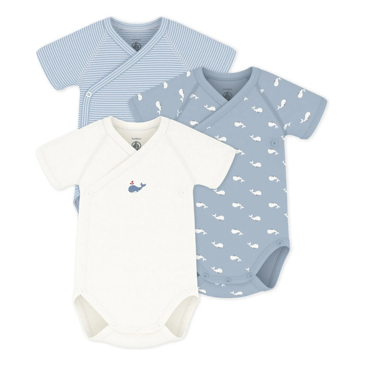 Petit Bateau - Bolsos Cruzados de Ballena de 3 Piezas de Algodón Orgánico | Azul