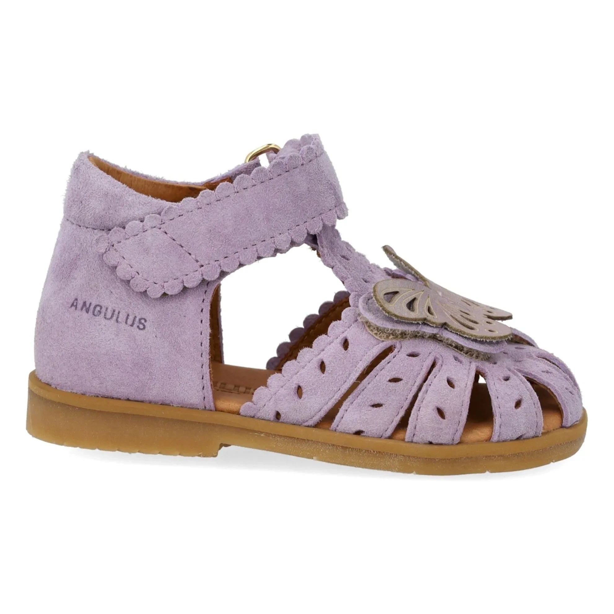 Angulus - Sandalias de ante con mariposas grabadas | Lila