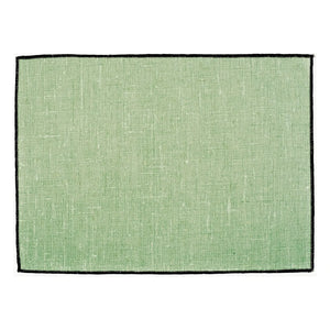 Haomy - Mantel de lino con borde burdeos | Verde almendra