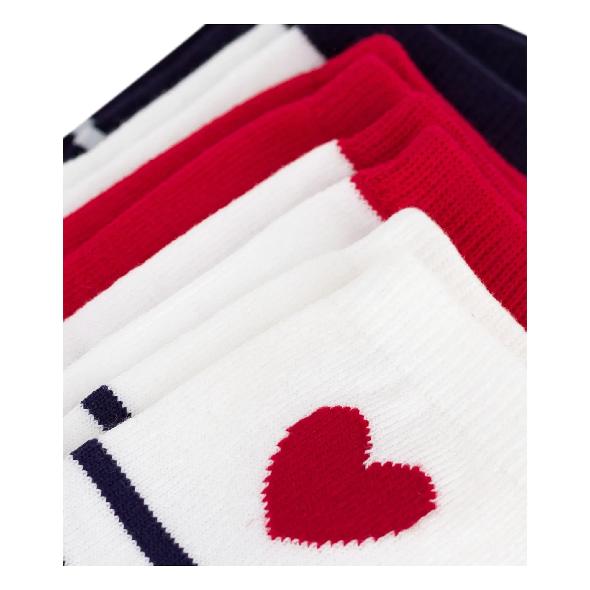 Petit Bateau - 5 pares de calcetines con corazones de rayas | Azul marino